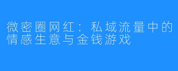 微密圈网红：私域流量中的情感生意与金钱游戏